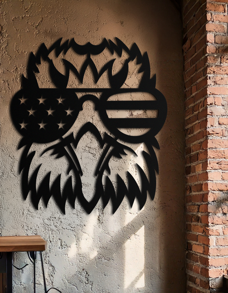 American Flag Eagle Silhouette Metal Wall Art – Patriotic Black Steel Home Decor- KAF496