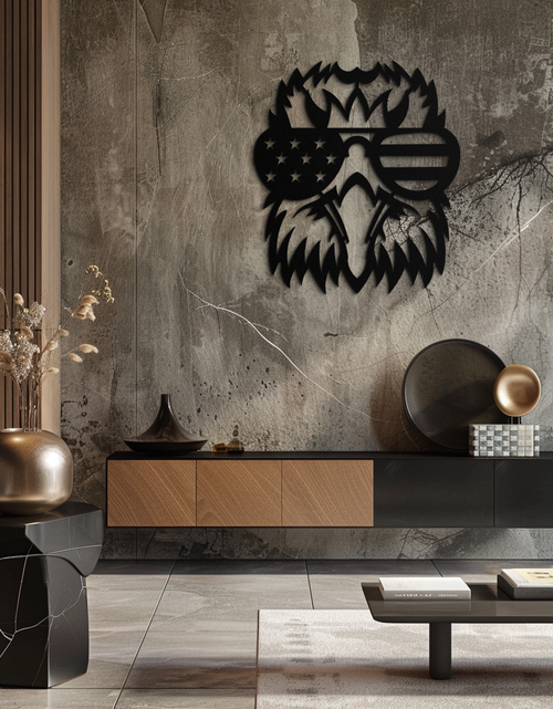 Load image into Gallery viewer, American Flag Eagle Silhouette Metal Wall Art – Patriotic Black Steel Home Decor- KAF496
