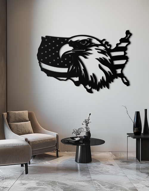 Load image into Gallery viewer, American Flag Eagle Silhouette Metal Wall Art – Patriotic USA Decor for Home &amp; Office- KAF497

