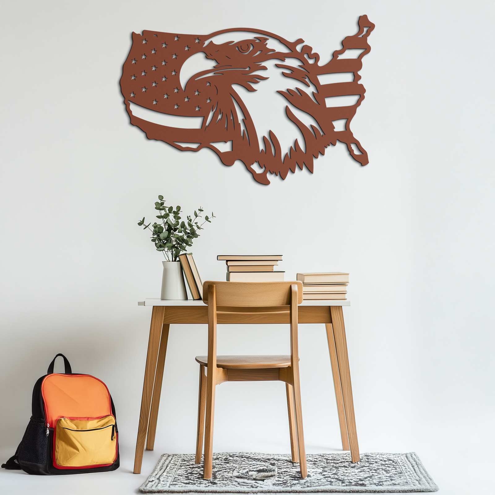American Flag Eagle Silhouette Metal Wall Art – Patriotic USA Decor for Home & Office- KAF497