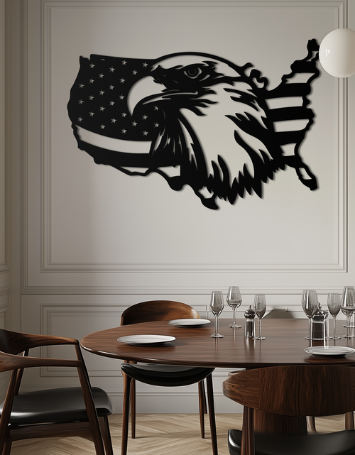 Load image into Gallery viewer, American Flag Eagle Silhouette Metal Wall Art – Patriotic USA Decor for Home &amp; Office- KAF497
