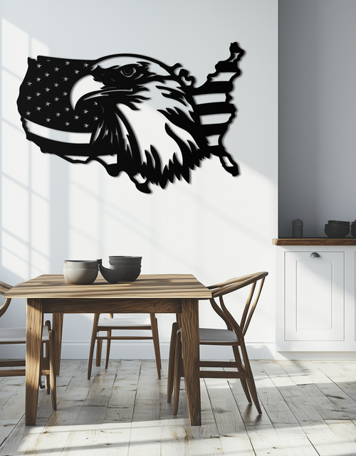 Load image into Gallery viewer, American Flag Eagle Silhouette Metal Wall Art – Patriotic USA Decor for Home &amp; Office- KAF497
