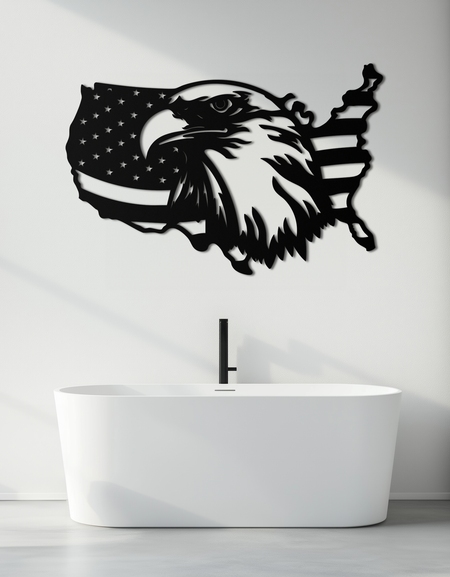 American Flag Eagle Silhouette Metal Wall Art – Patriotic USA Decor for Home & Office- KAF497