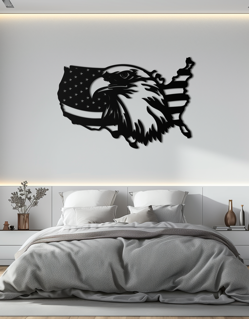Load image into Gallery viewer, American Flag Eagle Silhouette Metal Wall Art – Patriotic USA Decor for Home &amp; Office- KAF497
