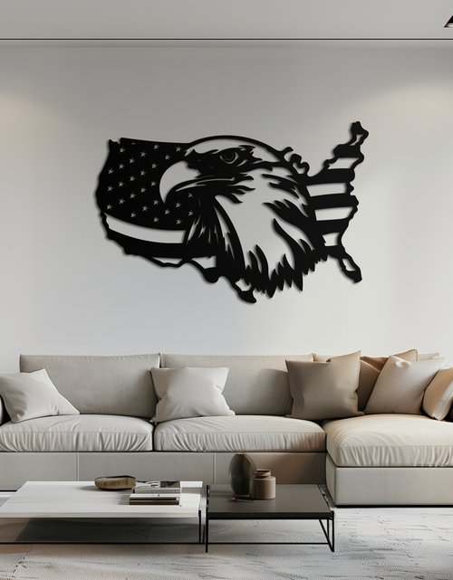 Load image into Gallery viewer, American Flag Eagle Silhouette Metal Wall Art – Patriotic USA Decor for Home &amp; Office- KAF497
