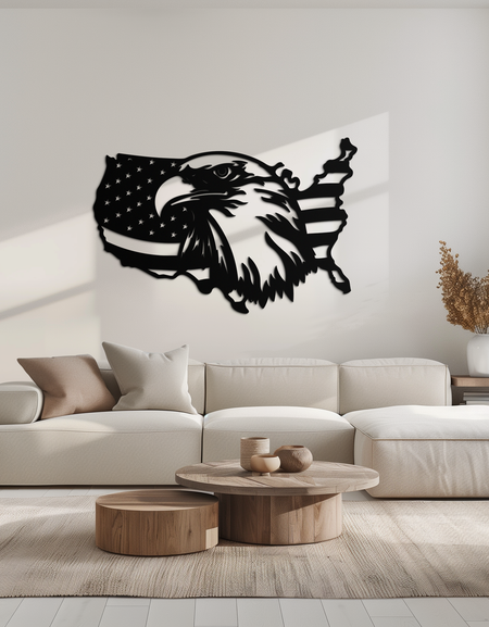 American Flag Eagle Silhouette Metal Wall Art – Patriotic USA Decor for Home & Office- KAF497