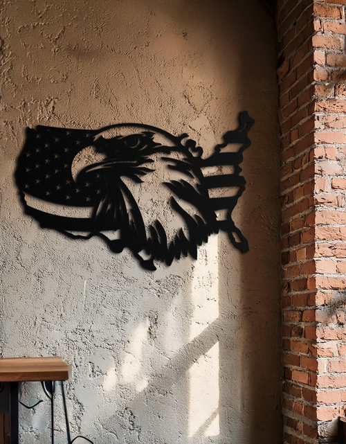 Load image into Gallery viewer, American Flag Eagle Silhouette Metal Wall Art – Patriotic USA Decor for Home &amp; Office- KAF497
