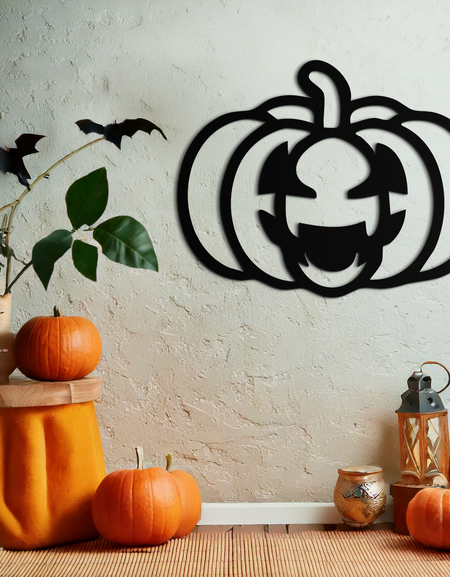 Balkabağı Cadılar Bayramı Metal Duvar Sanatı – Ürkütücü Jack O'Lantern Siyah Dekor- KAF500