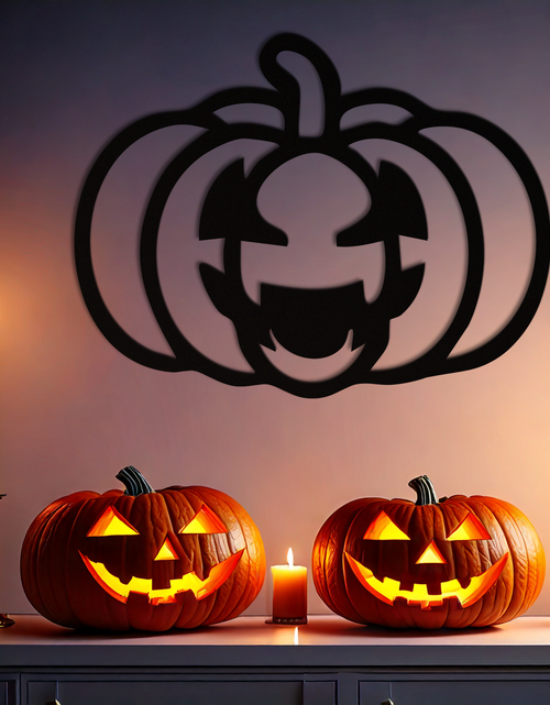 Load image into Gallery viewer, Pumpkin Halloween Metal Wall Art – Spooky Jack O&#39;Lantern Black Decor- KAF500
