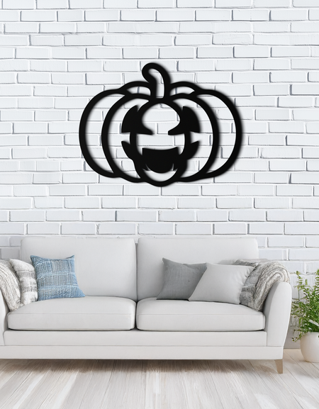 Balkabağı Cadılar Bayramı Metal Duvar Sanatı – Ürkütücü Jack O'Lantern Siyah Dekor- KAF500
