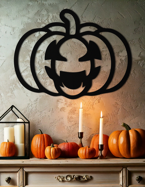 Load image into Gallery viewer, Pumpkin Halloween Metal Wall Art – Spooky Jack O&#39;Lantern Black Decor- KAF500
