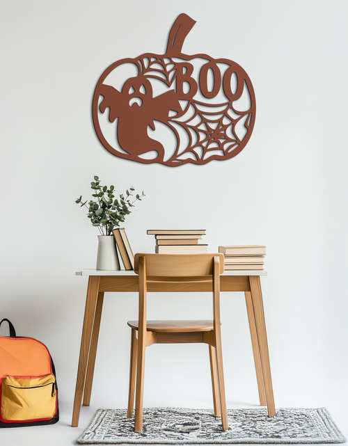 Load image into Gallery viewer, Halloween Pumpkin Ghost Metal Wall Art – Spooky Black Steel Holiday Decoration- KAF501
