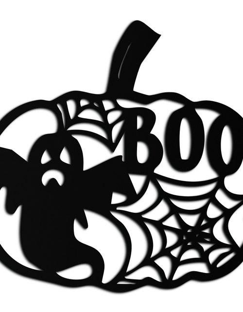Load image into Gallery viewer, Halloween Pumpkin Ghost Metal Wall Art – Spooky Black Steel Holiday Decoration- KAF501
