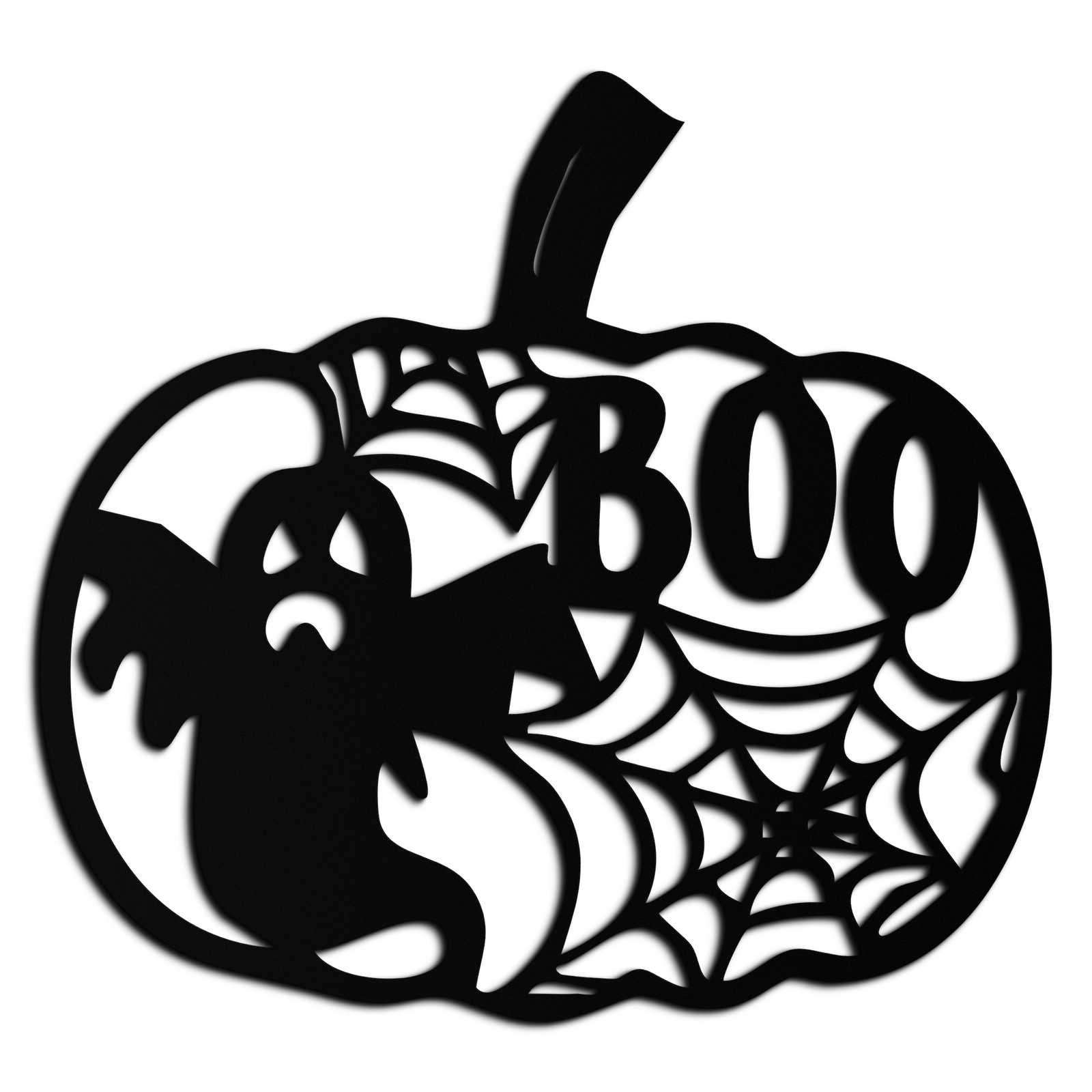 Halloween Pumpkin Ghost Metal Wall Art – Spooky Black Steel Holiday Decoration- KAF501