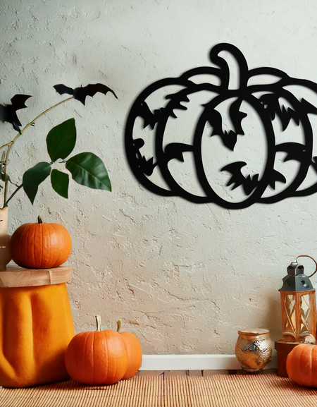 Cadılar Bayramı Balkabağı Yüzleri Metal Duvar Sanatı – Ürkütücü Siyah Çelik Dekorasyon- KAF502