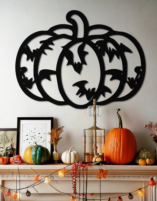 Load image into Gallery viewer, Halloween Pumpkin Faces Metal Wall Art – Spooky Black Steel Decoration- KAF502
