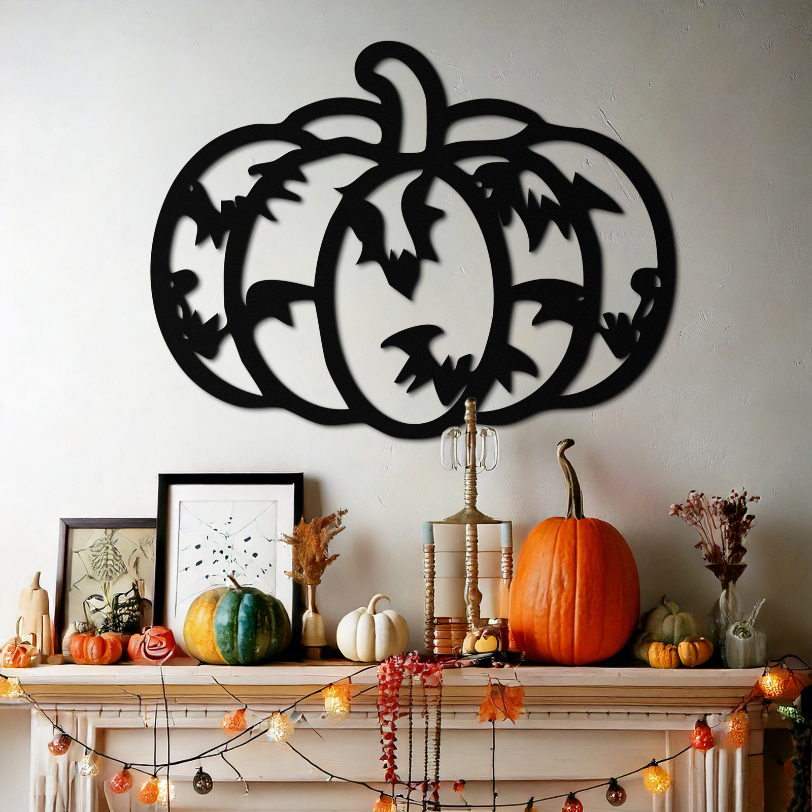 Halloween Pumpkin Faces Metal Wall Art – Spooky Black Steel Decoration- KAF502