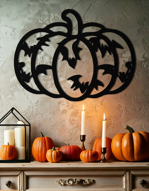 Load image into Gallery viewer, Halloween Pumpkin Faces Metal Wall Art – Spooky Black Steel Decoration- KAF502
