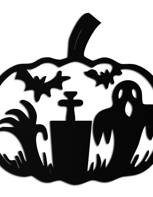 Load image into Gallery viewer, Halloween Ghost Pumpkin Metal Wall Art – Black Steel Spooky Holiday Decoration- KAF503
