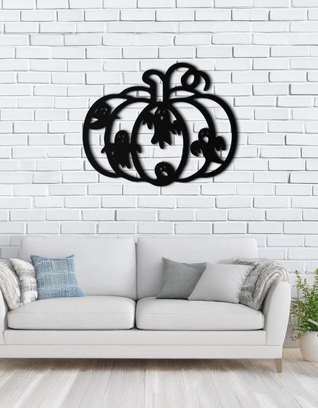 Cadılar Bayramı Balkabağı ve Hayaletler Metal Duvar Sanatı – Ürkütücü Siyah Çelik Dekorasyon- KAF505