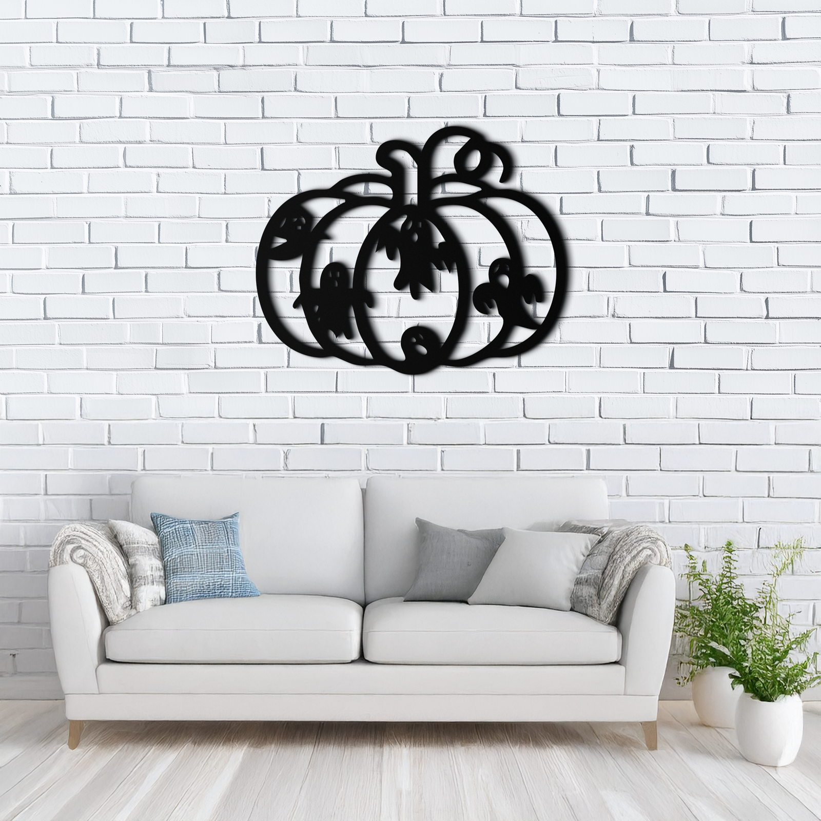 Halloween Pumpkin and Ghosts Metal Wall Art – Spooky Black Steel Decoration- KAF505