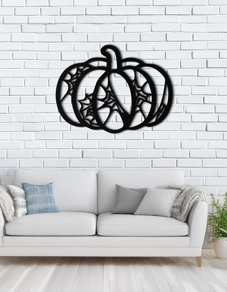 Cadılar Bayramı Balkabağı Metal Duvar Sanatı – Siyah Çelik Perili Sonbahar Dekoru- KAF506