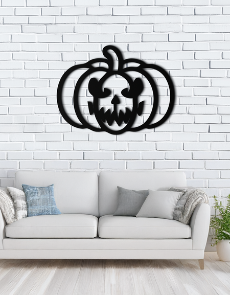 Korkunç Balkabağı Yüzü Metal Duvar Sanatı – Siyah Çelik Cadılar Bayramı Dekoru- KAF507