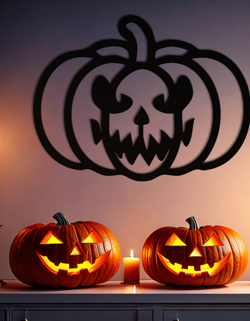 Load image into Gallery viewer, Scary Pumpkin Face Metal Wall Art – Black Steel Halloween Decor- KAF507
