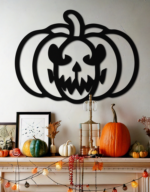 Load image into Gallery viewer, Scary Pumpkin Face Metal Wall Art – Black Steel Halloween Decor- KAF507
