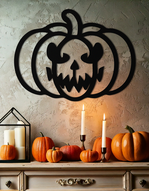 Load image into Gallery viewer, Scary Pumpkin Face Metal Wall Art – Black Steel Halloween Decor- KAF507
