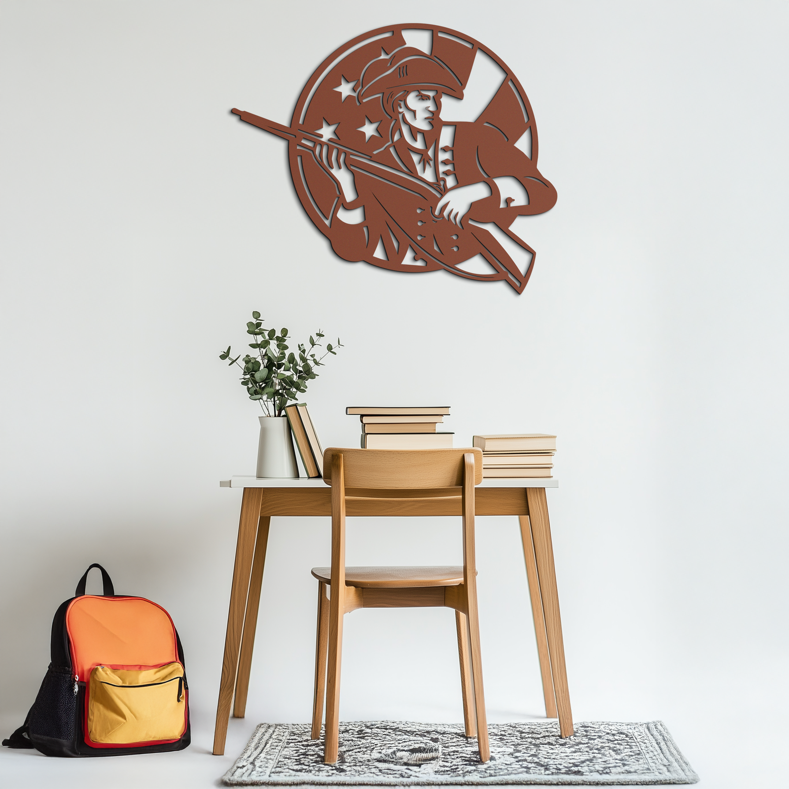 Patriotic Soldier Silhouette Metal Wall Art – Black Steel Military Home Decor- KAF508