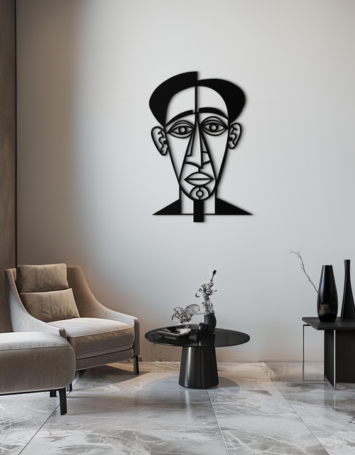 Resmi Galeri görüntüleyicisine yükleyin, Soyut Yüz Çizgi Sanatı Metal Duvar Dekoru – Modern Siyah Minimalist Heykel- KAF509
