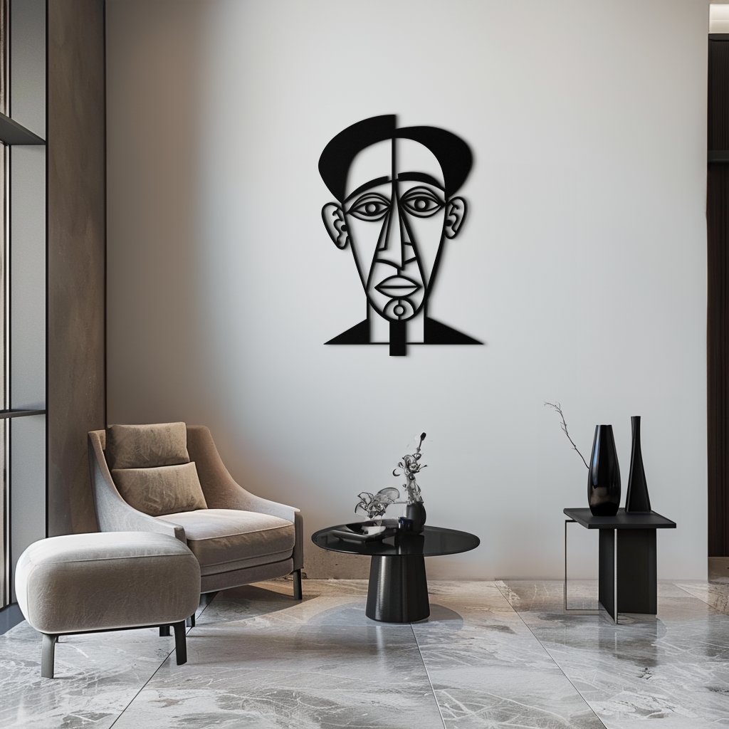 Soyut Yüz Çizgi Sanatı Metal Duvar Dekoru – Modern Siyah Minimalist Heykel- KAF509