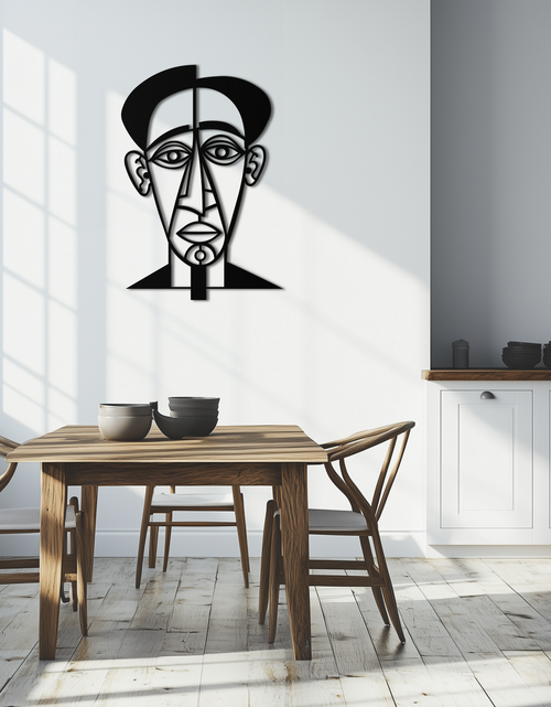 Resmi Galeri görüntüleyicisine yükleyin, Soyut Yüz Çizgi Sanatı Metal Duvar Dekoru – Modern Siyah Minimalist Heykel- KAF509

