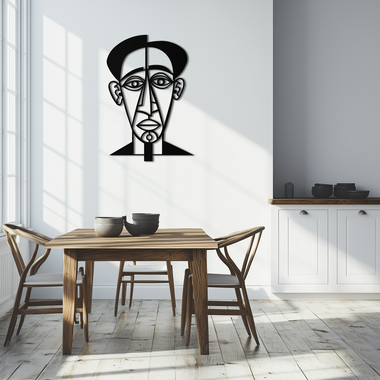 Soyut Yüz Çizgi Sanatı Metal Duvar Dekoru – Modern Siyah Minimalist Heykel- KAF509
