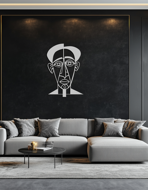 Resmi Galeri görüntüleyicisine yükleyin, Soyut Yüz Çizgi Sanatı Metal Duvar Dekoru – Modern Siyah Minimalist Heykel- KAF509

