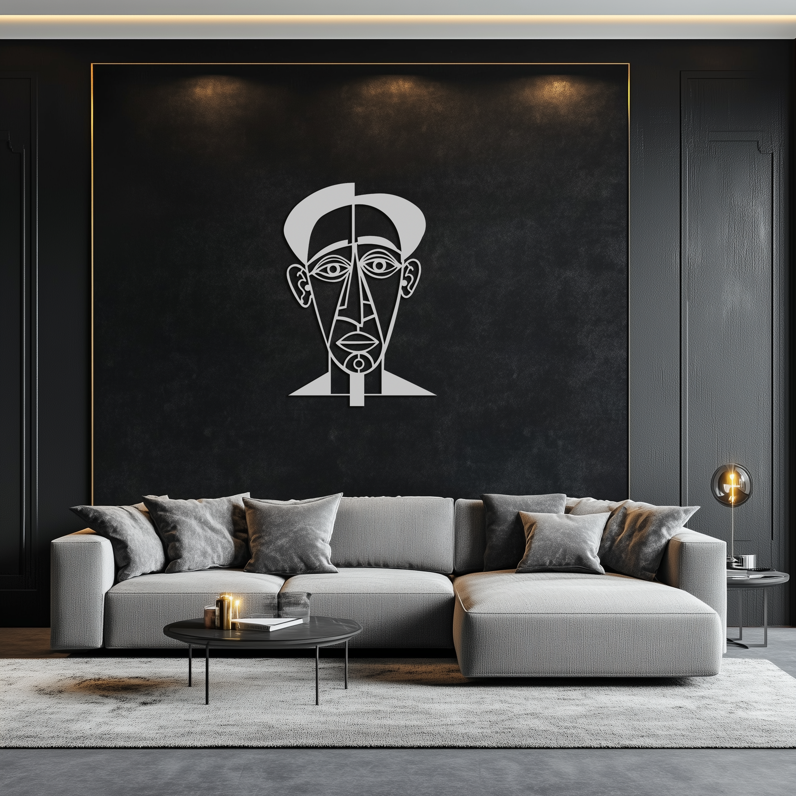 Soyut Yüz Çizgi Sanatı Metal Duvar Dekoru – Modern Siyah Minimalist Heykel- KAF509