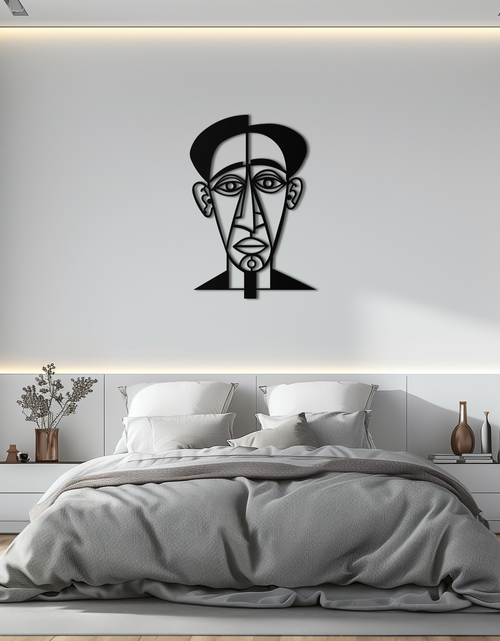 Resmi Galeri görüntüleyicisine yükleyin, Soyut Yüz Çizgi Sanatı Metal Duvar Dekoru – Modern Siyah Minimalist Heykel- KAF509

