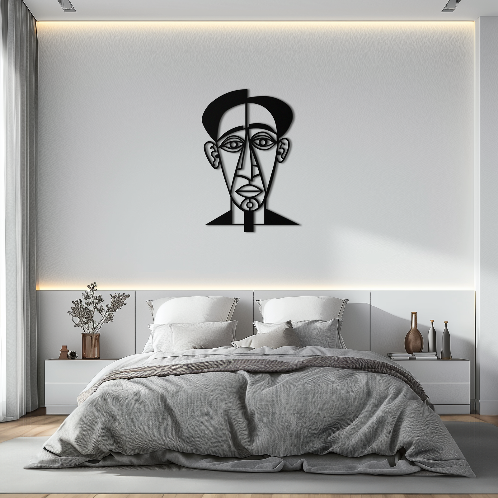 Soyut Yüz Çizgi Sanatı Metal Duvar Dekoru – Modern Siyah Minimalist Heykel- KAF509