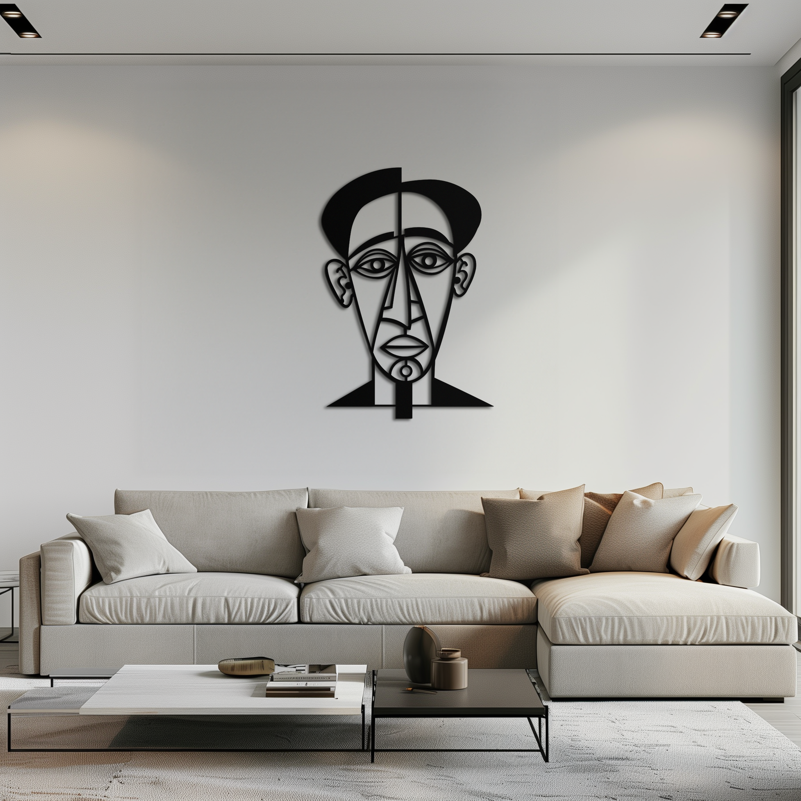 Soyut Yüz Çizgi Sanatı Metal Duvar Dekoru – Modern Siyah Minimalist Heykel- KAF509