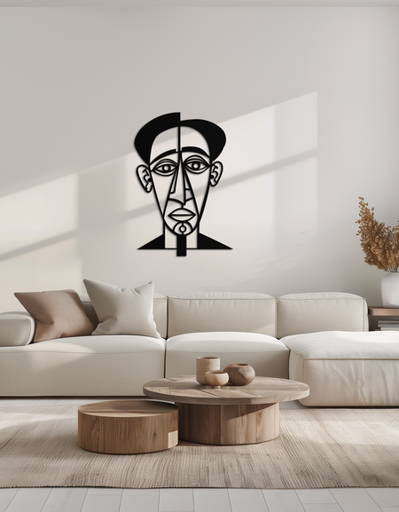 Soyut Yüz Çizgi Sanatı Metal Duvar Dekoru – Modern Siyah Minimalist Heykel- KAF509