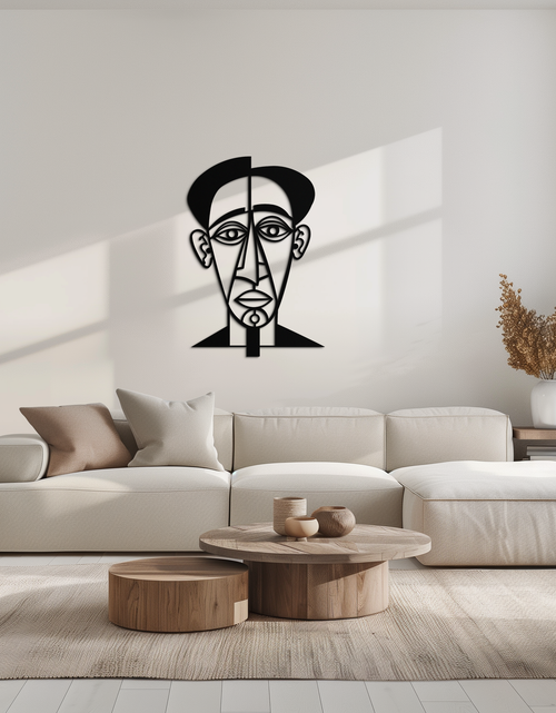 Resmi Galeri görüntüleyicisine yükleyin, Soyut Yüz Çizgi Sanatı Metal Duvar Dekoru – Modern Siyah Minimalist Heykel- KAF509
