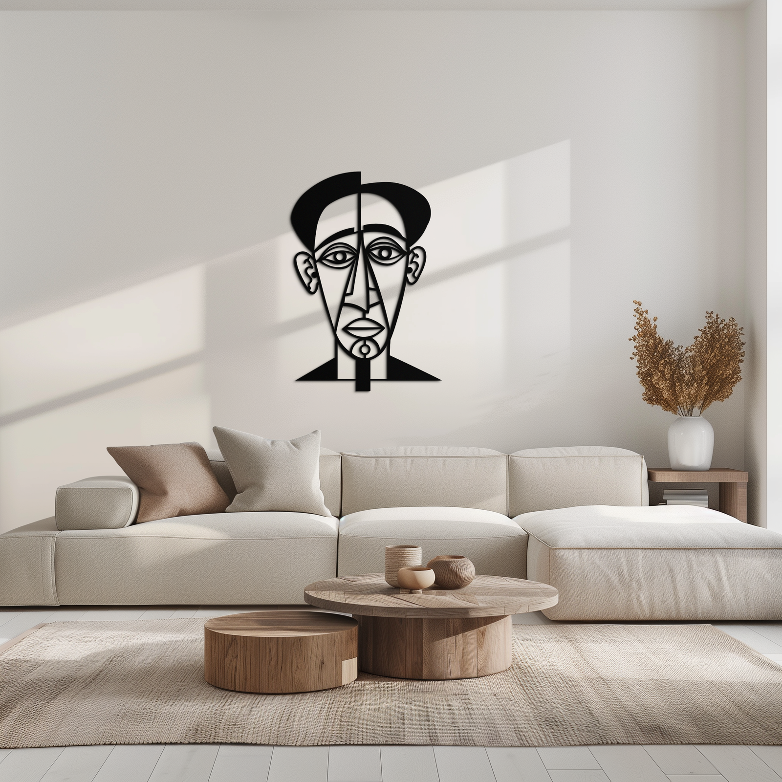 Soyut Yüz Çizgi Sanatı Metal Duvar Dekoru – Modern Siyah Minimalist Heykel- KAF509