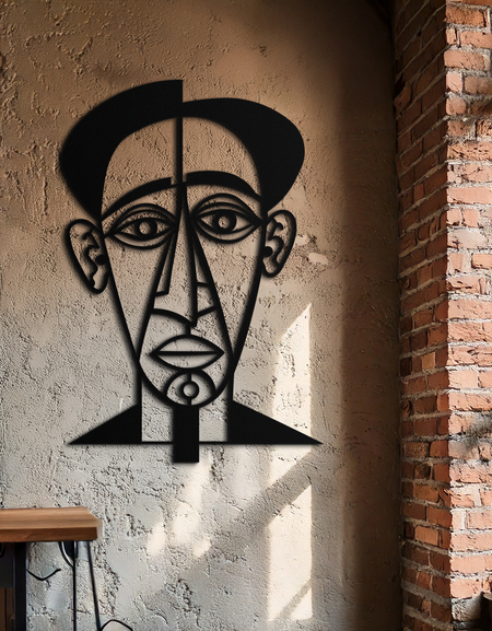 Soyut Yüz Çizgi Sanatı Metal Duvar Dekoru – Modern Siyah Minimalist Heykel- KAF509