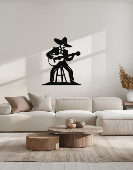 Meksika Müzisyen Metal Duvar Sanatı – Siyah Çelik Gitarist Ölüler Günü Dekoru- KAF510