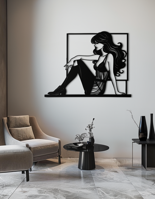 Load image into Gallery viewer, Elegant Woman Silhouette Metal Wall Art – Modern Black Feminine Home Decor- KAF511
