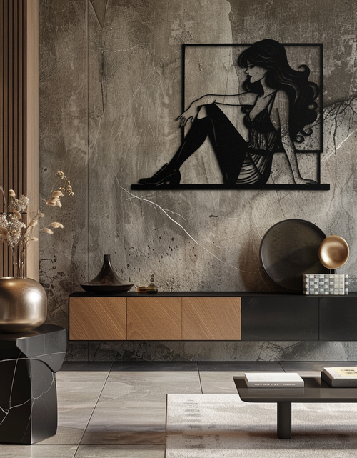 Load image into Gallery viewer, Elegant Woman Silhouette Metal Wall Art – Modern Black Feminine Home Decor- KAF511
