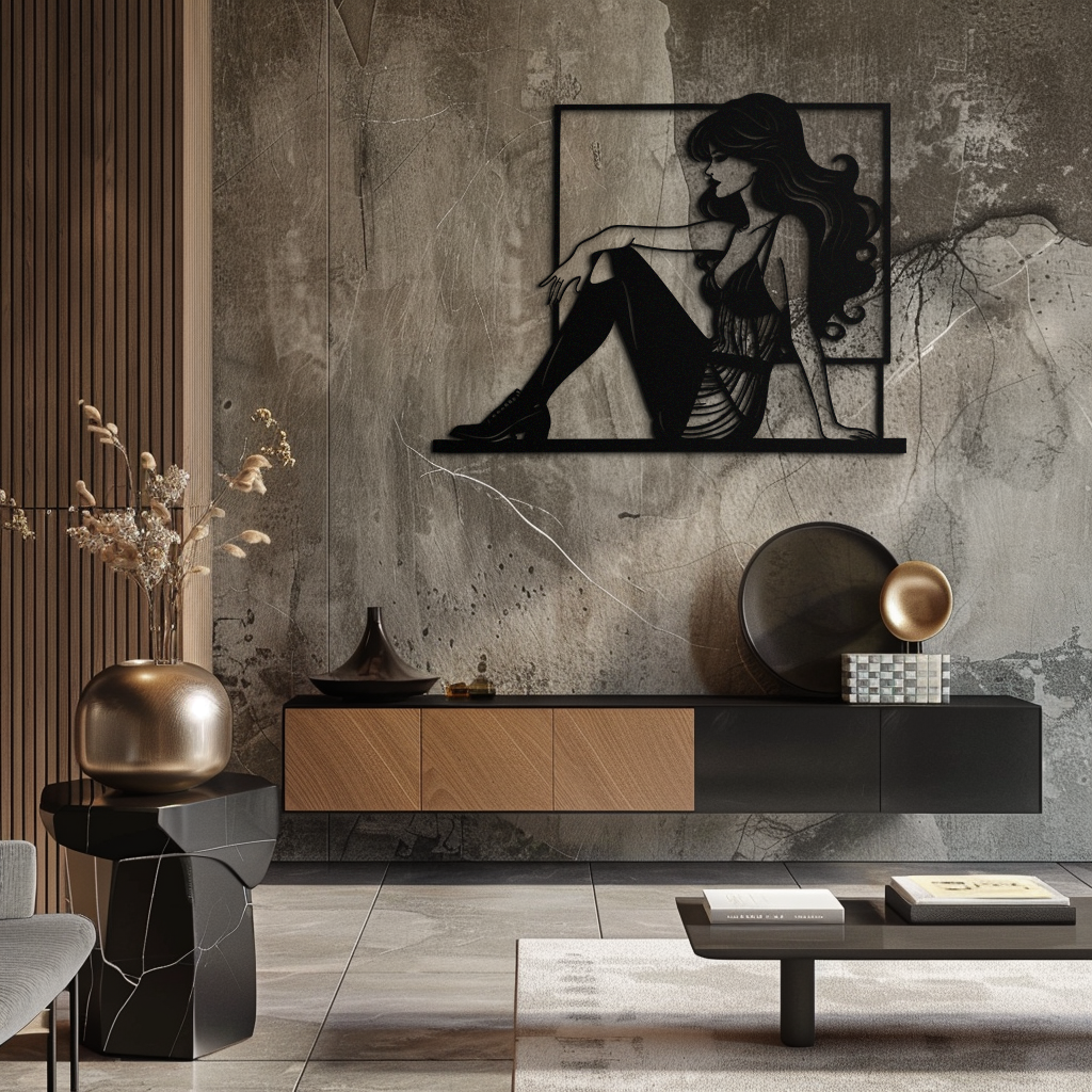 Elegant Woman Silhouette Metal Wall Art – Modern Black Feminine Home Decor- KAF511