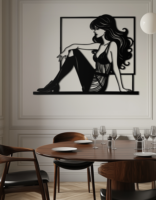 Load image into Gallery viewer, Elegant Woman Silhouette Metal Wall Art – Modern Black Feminine Home Decor- KAF511
