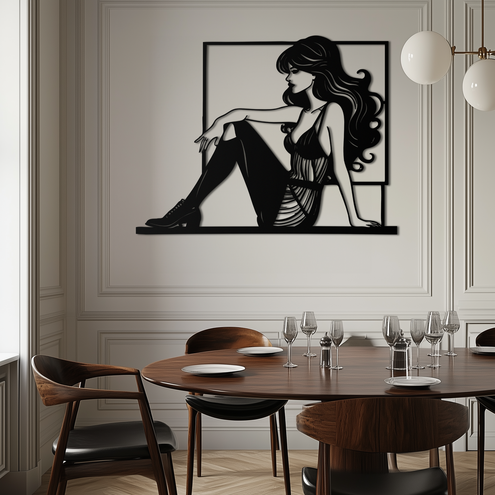 Elegant Woman Silhouette Metal Wall Art – Modern Black Feminine Home Decor- KAF511